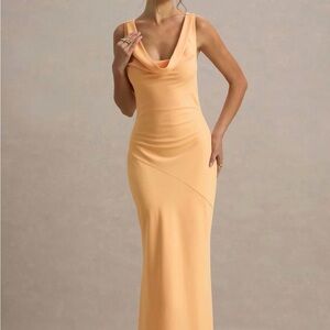 ALESSO Peach Satin Cowl-Neck Slip-Maxi Dress